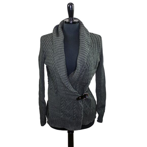Lauren Ralph Lauren Charcoal Gray Cardigan Sweater Chunky Academia S - Picture 1 of 3